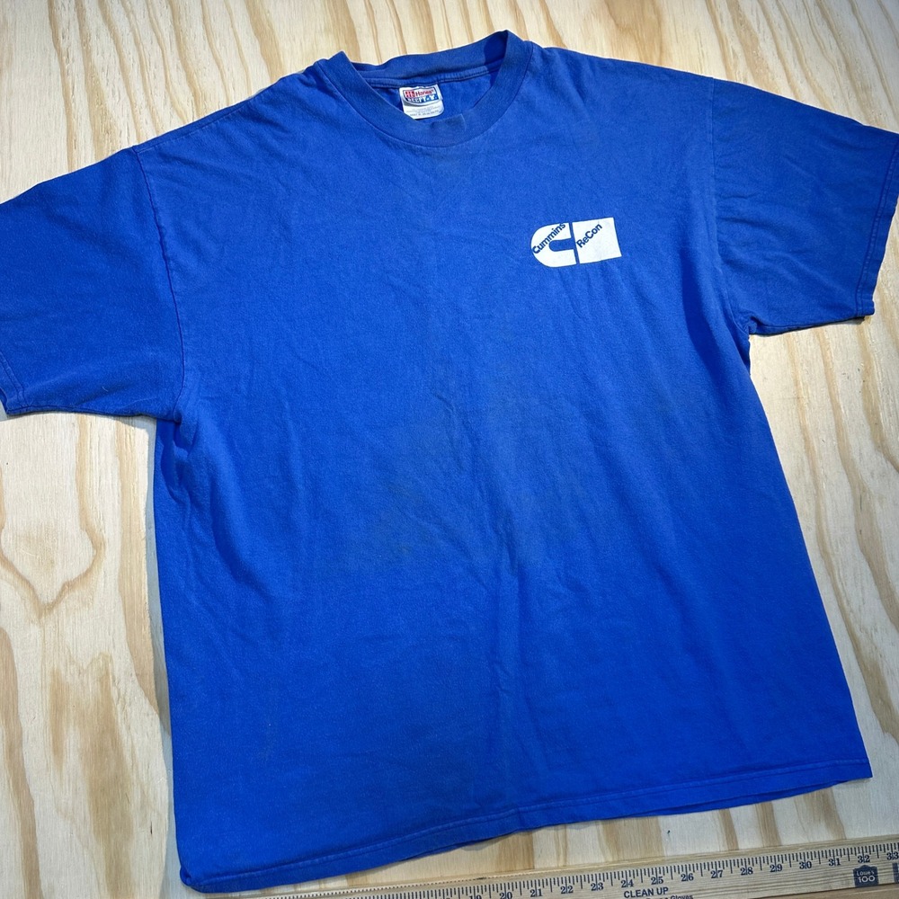 Vintage Hanes Beefy-T Cummins ReCon Blue Graphic T-Shirt Mens XL Road to Safety